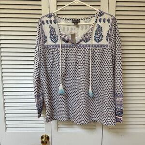 J. Crew Point Sur Boho 100% Cotton Top Long Sleeve Size 12 NWT